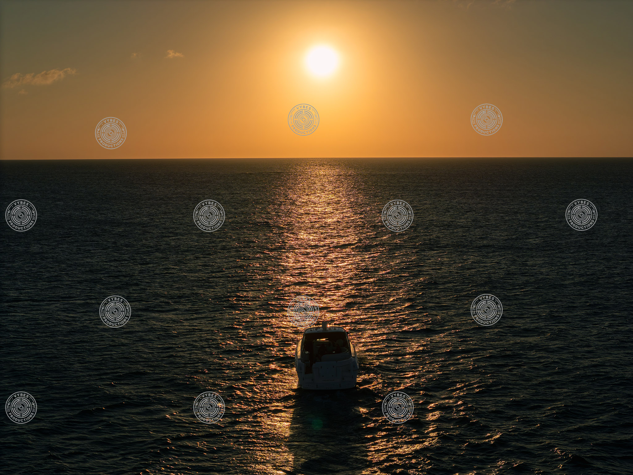 Sunset drone shot of a luxury yacht