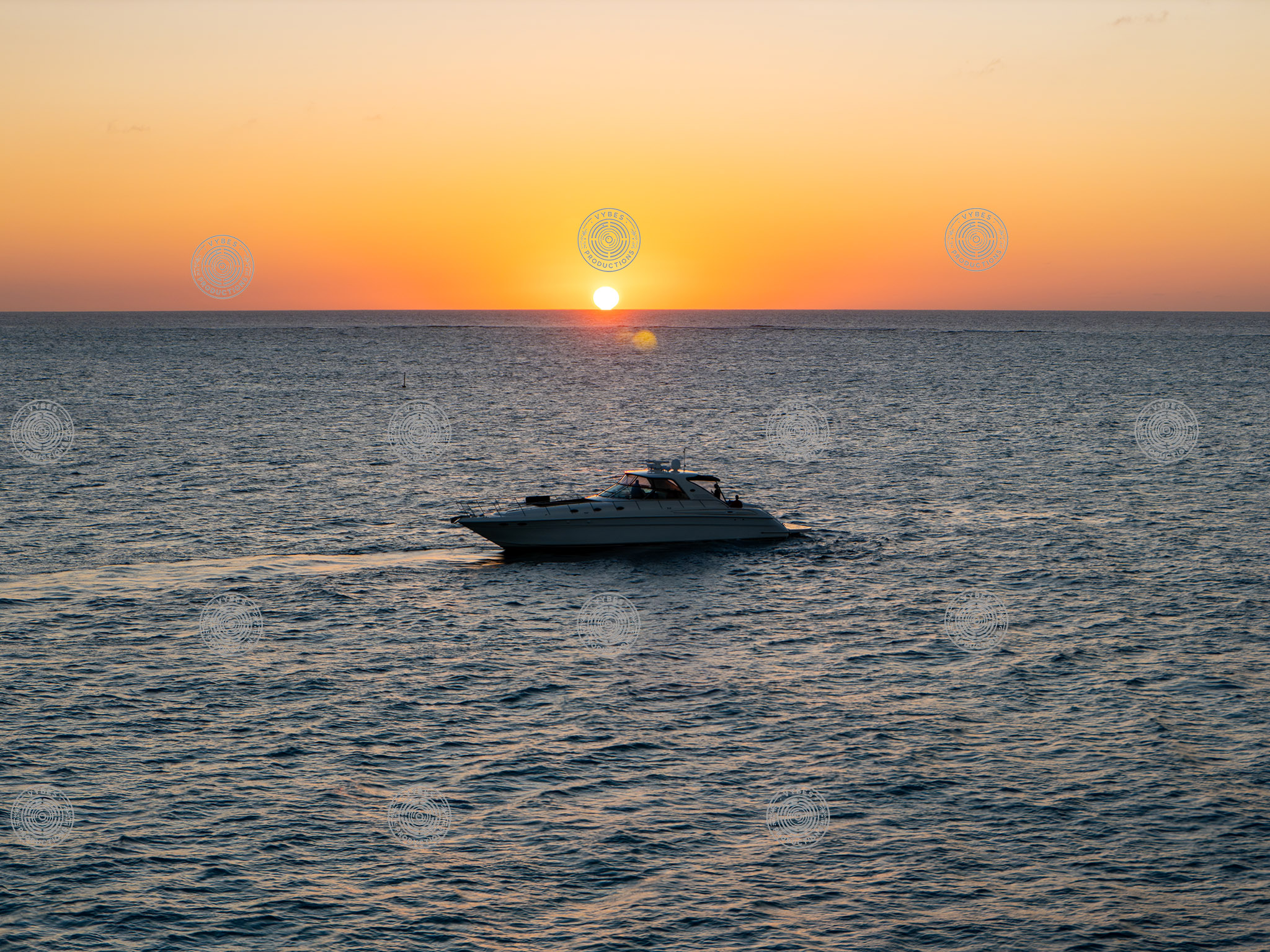 Sunset drone shot of a luxury yacht