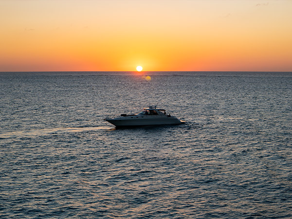 Sunset drone shot of a luxury yacht