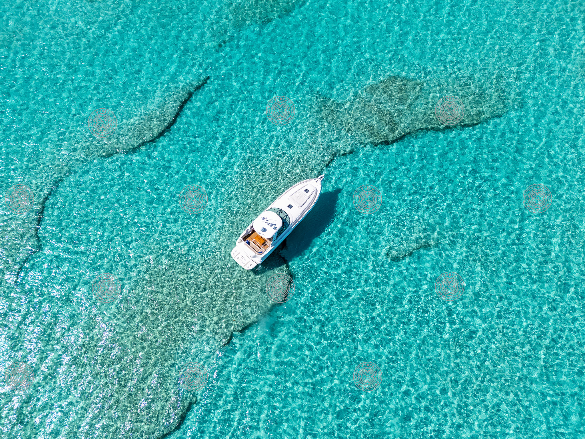 Drone shot of yacht cruising