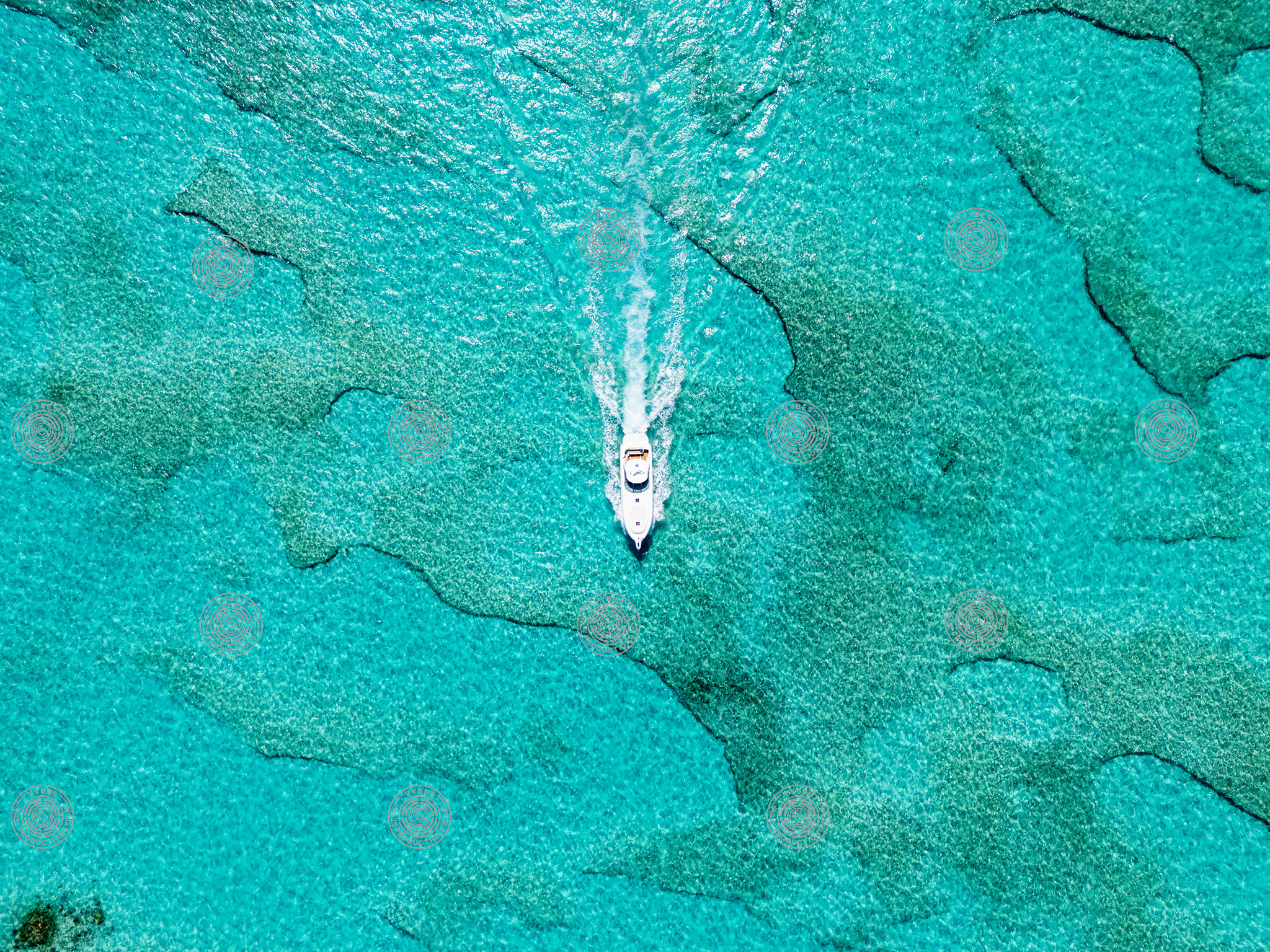 Drone shot of yacht cruising