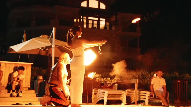 Cinematic slow-motion shot of the fireman