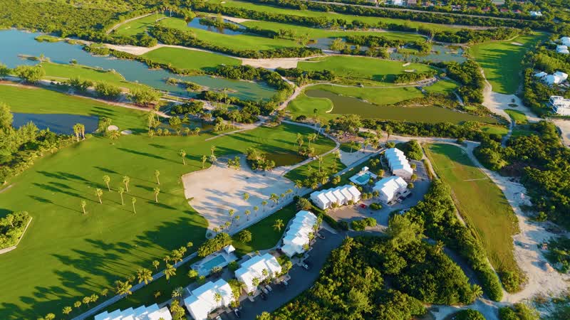 Smooth drone shot of the golf course