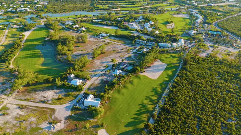 Smooth drone shot of the golf course