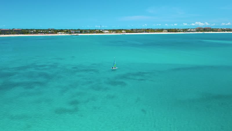 Drone shot of hobiecat in Grace Bay