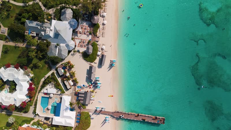 Drone shot of Beaches Resort along Grace Bay Beach