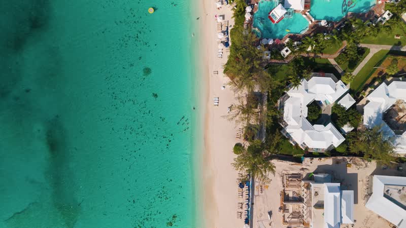 Drone shot of Beaches Resort along Grace Bay Beach