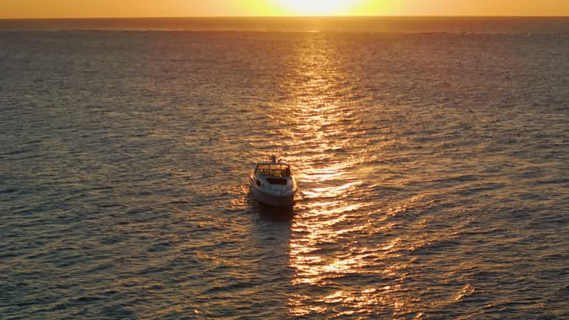 Sunset view of luxury yacht