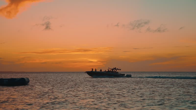 Sunset view of luxury yacht