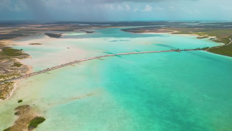 Aerial view of causeway between North Caicos and Middle Caicos