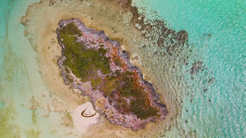 Top down drone shot of rock formation off of Bambarra Beach in Middle Caicos