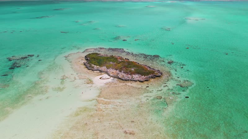 Aerial view of rock formation off of Bambarra Beach in Middle Caicos