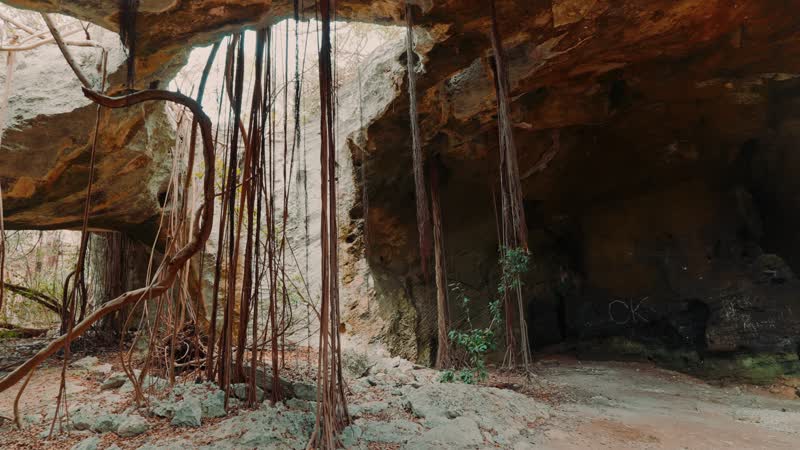 Handheld shot of caves in Middle Caicos