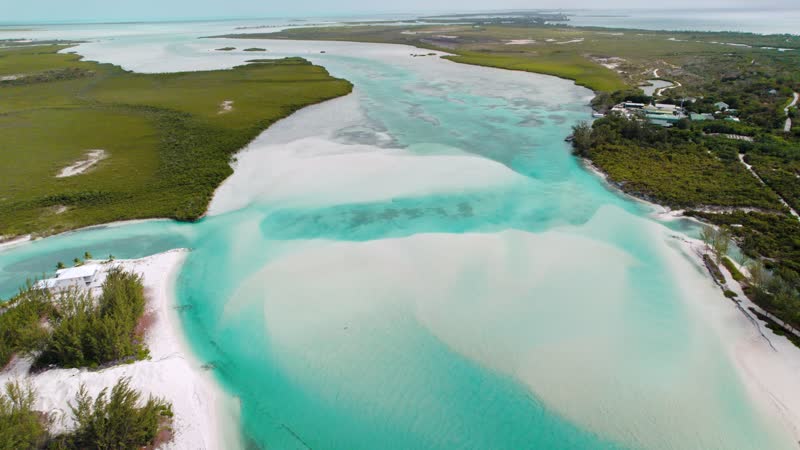 Aerial view of Sandy Point in between North Caicos and Parrot Cay