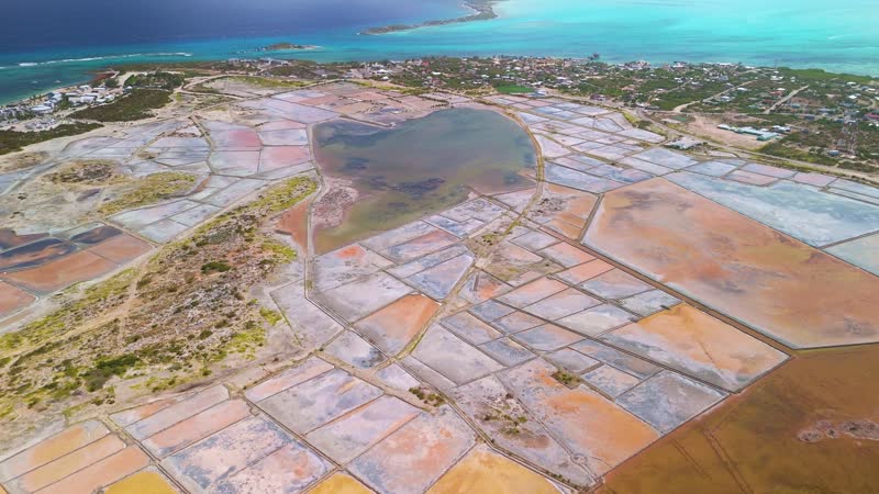 Aerial view of salt flats in South Caicos