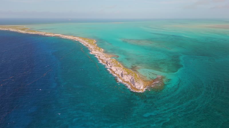 Drone shot of rock formations off of coast of South Caicos