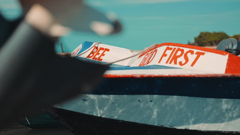 Slow-motion shot of small boats docked in South Caicos