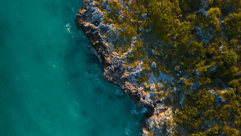 Aerial movement along rocky coast near Splitrock