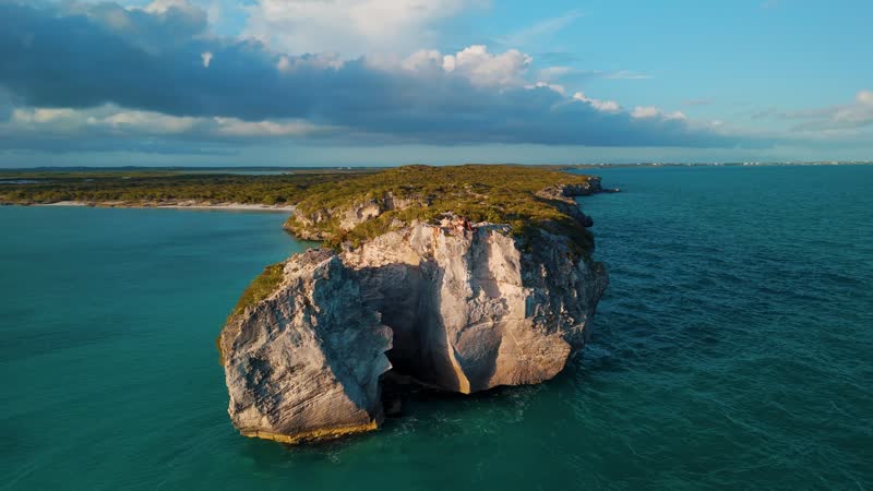 Sunset drone view of tourists looking out over Splitrock